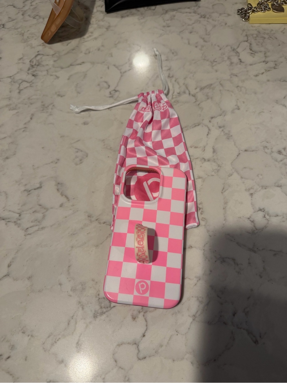 Pink Checkerboard Loopy Case with Matching Pouch